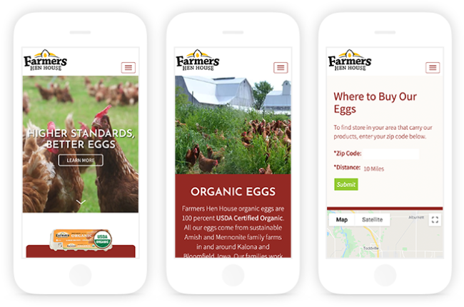 Farmer's Hen House Website Design Mobile Versions