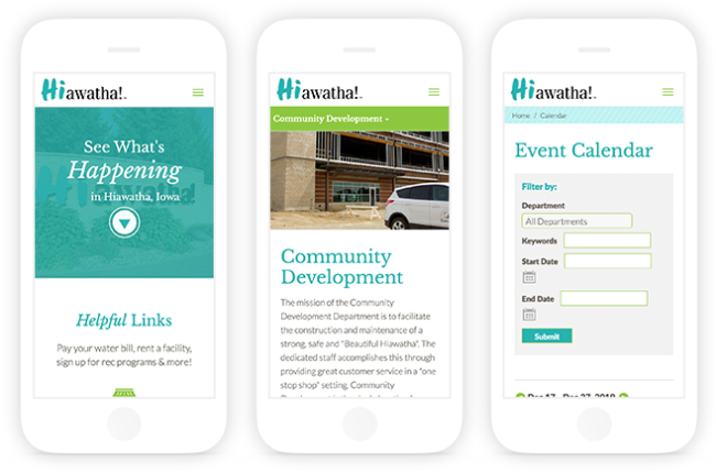 City of Hiawatha Website Design Mobile Versions