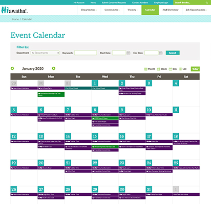 City of Hiawatha Event Calendar Page