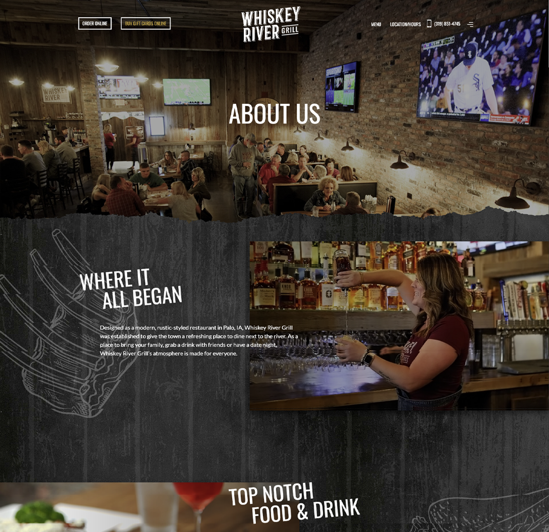 whiskey river grill website about us page