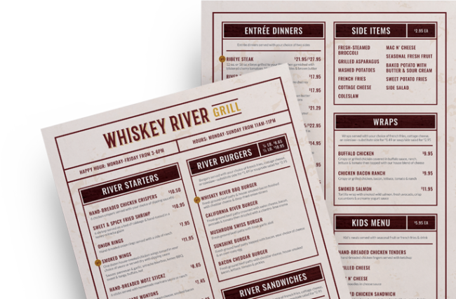 whiskey river grill menu
