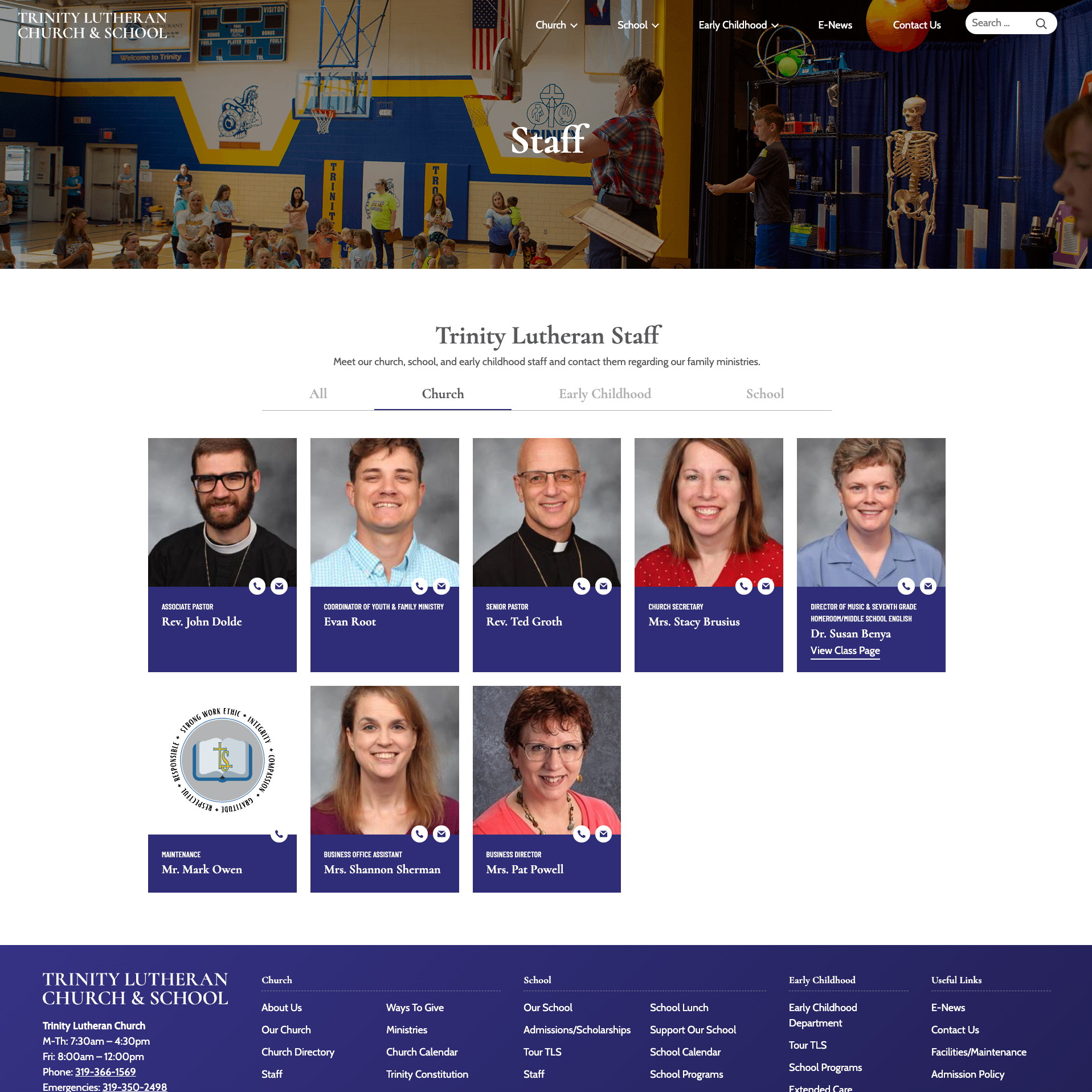 trinity lutheran church and school staff page