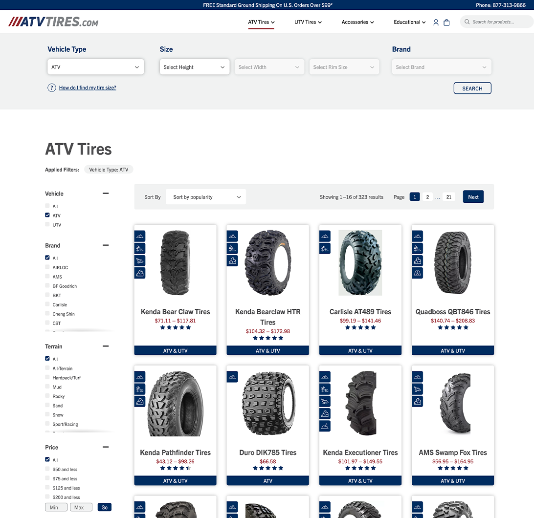 atv tires website shop page
