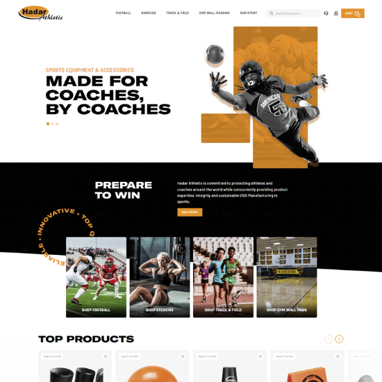 hadar athletic website homepage