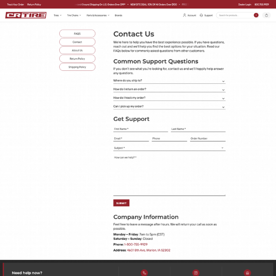 cedar rapids tire contact page